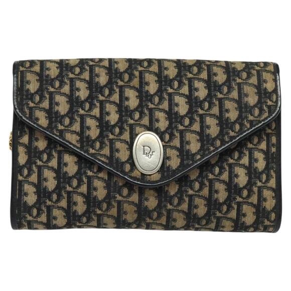 DIOR Trotter Canvas Chain Shoulder Bag Navy Gold - Picture 2 of 12